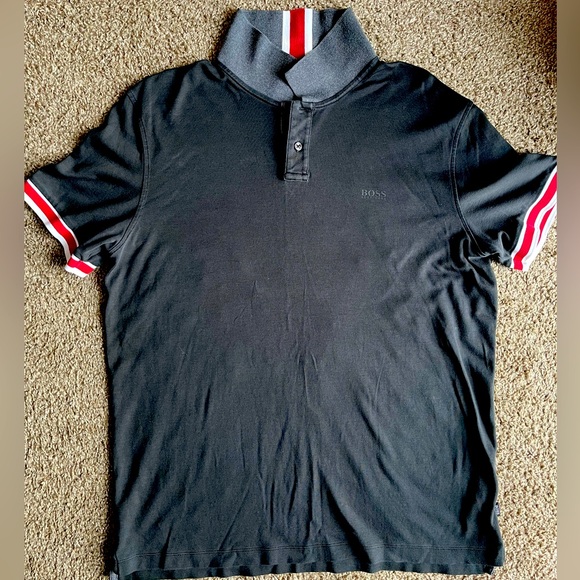 Hugo Boss Polo Shirt. Size 2XL Regular Fit. Black/Gray/Red. - Picture 1 of 2